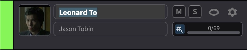 Editing the character name inline on the track header