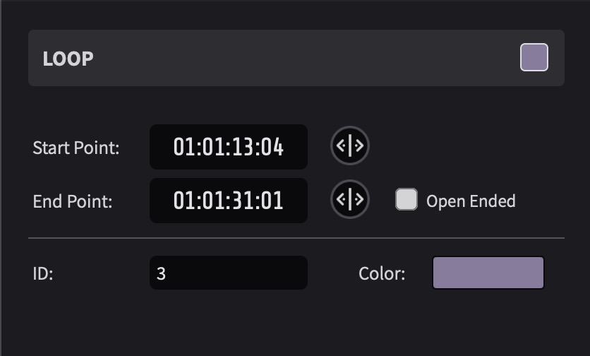 Loop properties showing Start Point, End Point, ID and Color fields
