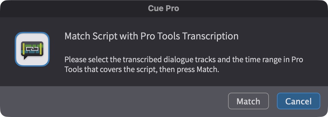 Match Script with Pro Tools Transcription dialog