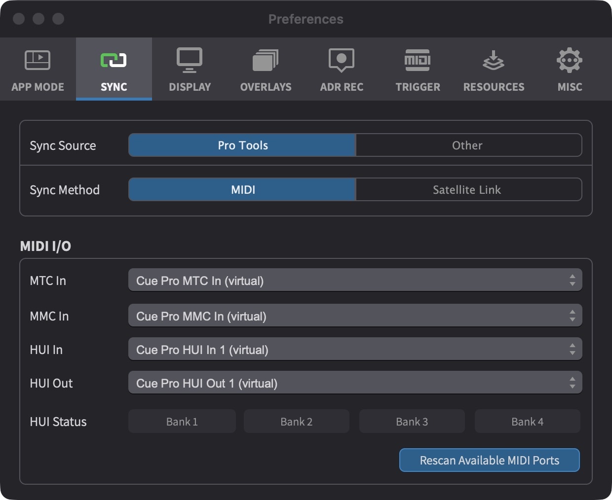 MIDI I/O with virtual ports selected