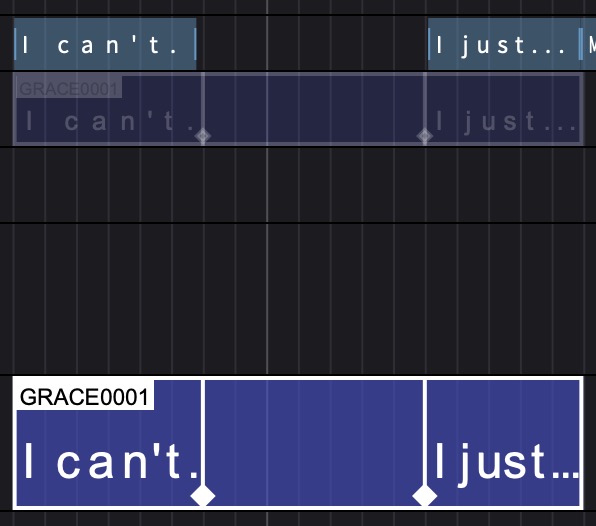 ADR Cue created from a multi-segment drag, showing text anchors at segment boundaries