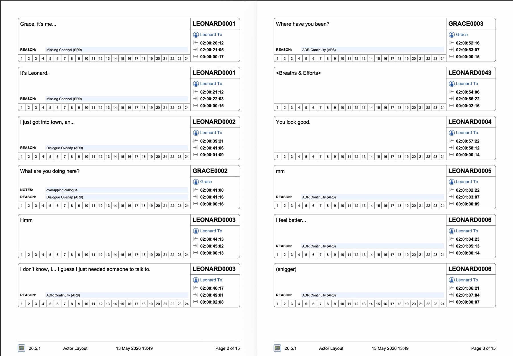PDF Export - Actor Layout