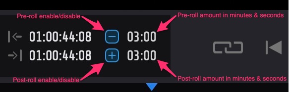 Pre-Roll and Post-Roll settings - Pro Tools Integrated Mode