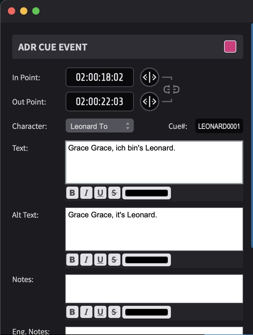 Properties tab showing Text and Alt Text after translation