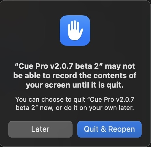 Quit & Reopen dialog