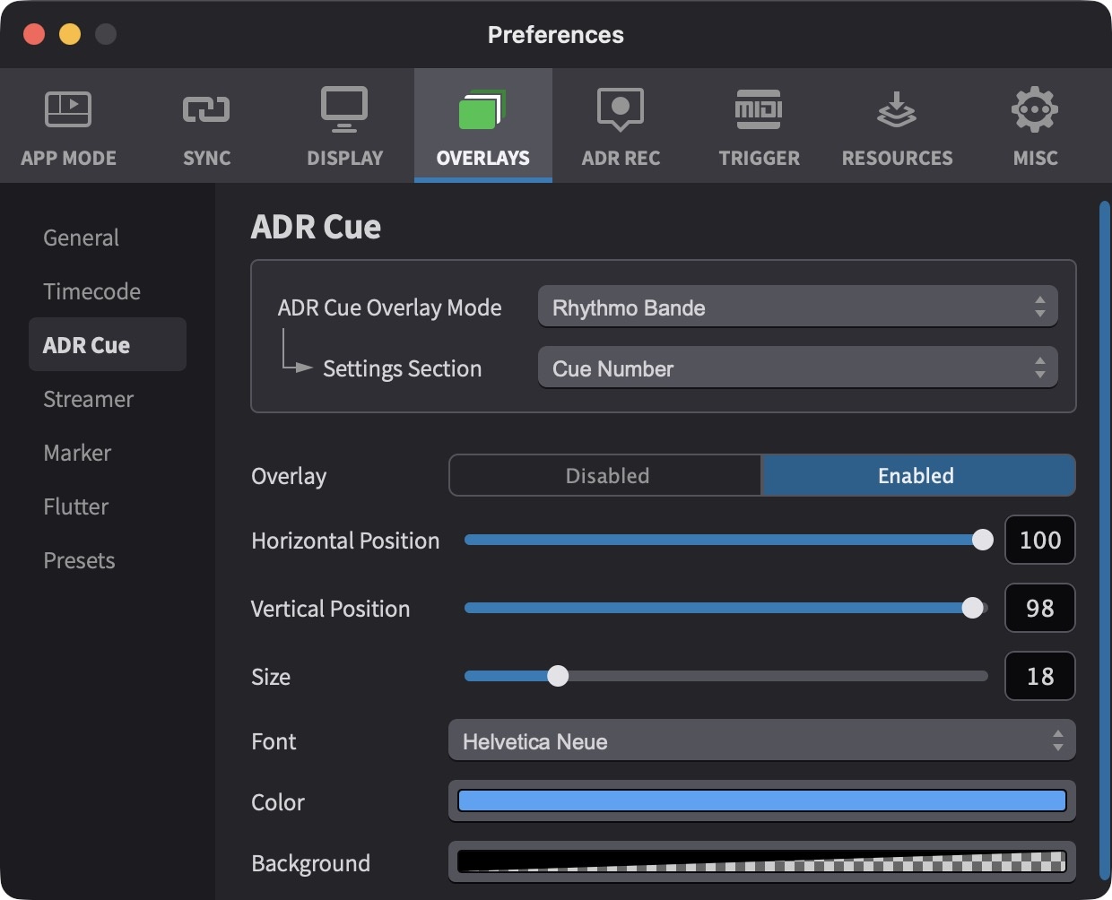 Rhythmo Bande Cue Number Settings