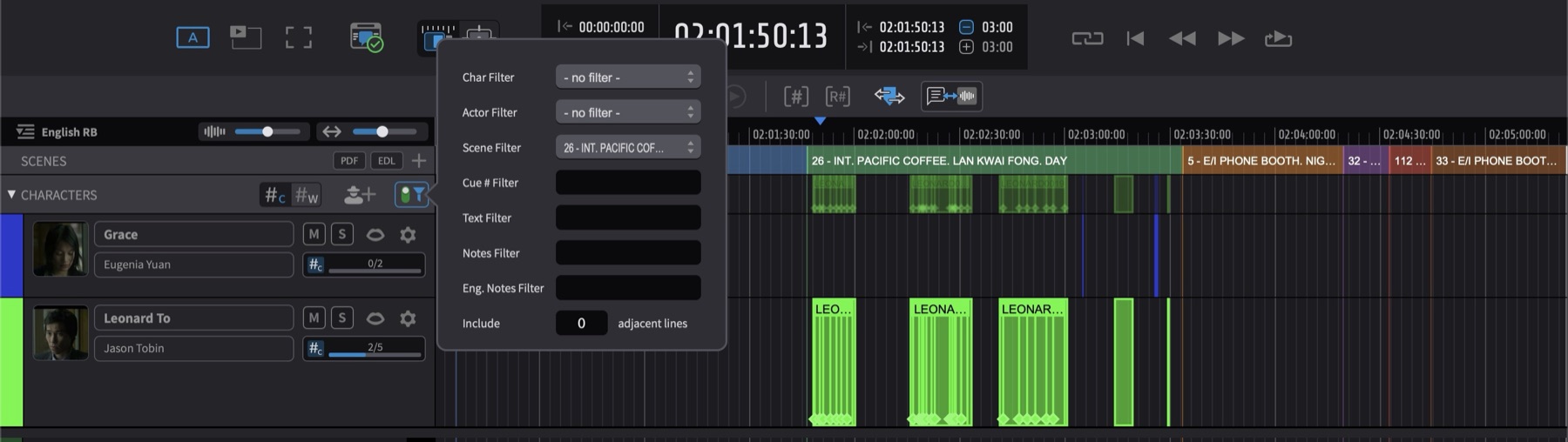 Scene Filter in use