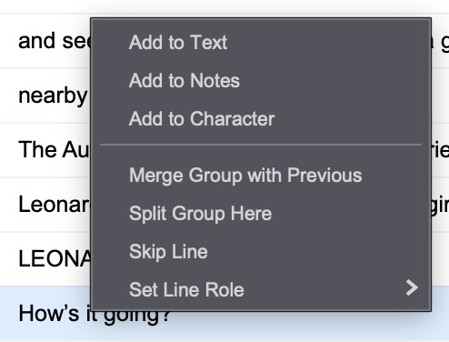 Right-click context menu showing script slicing correction commands