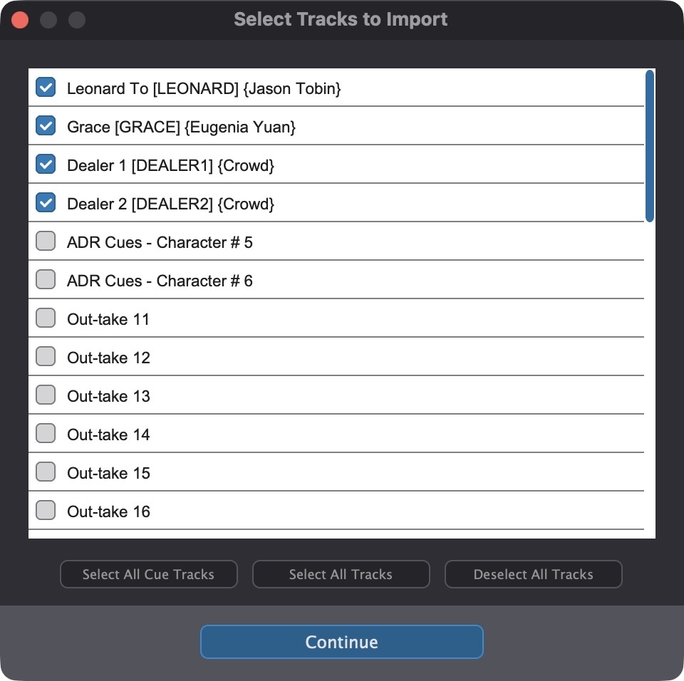 Pro Tools Session Info Import - Track Selection