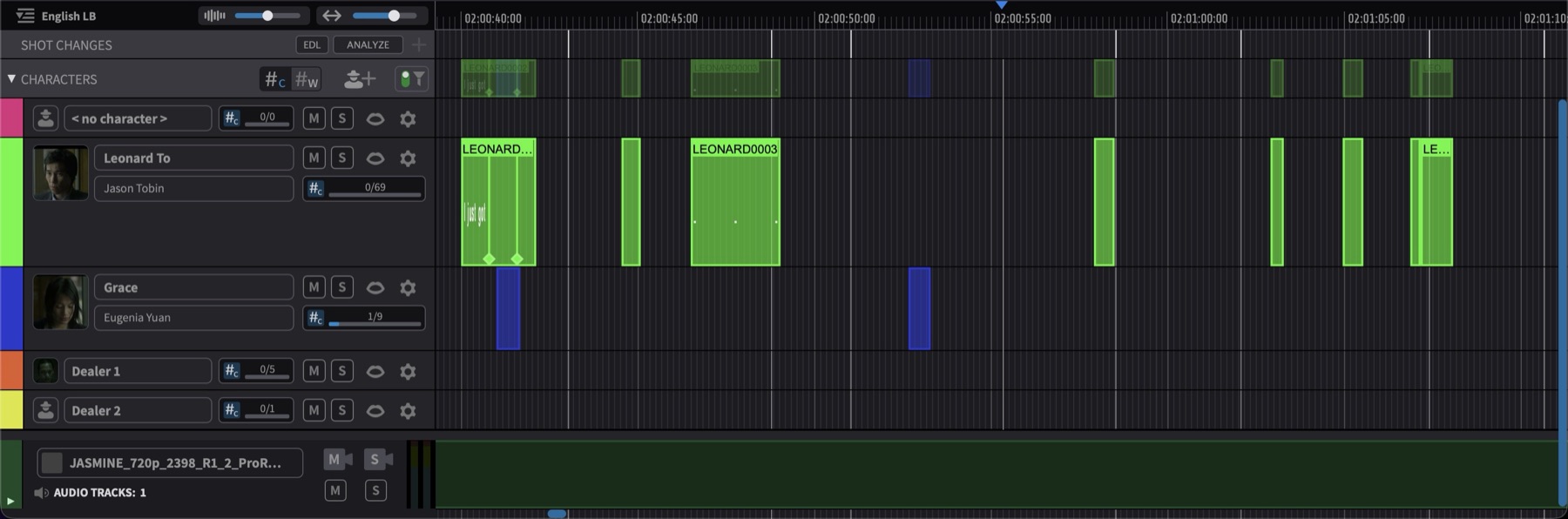 Shot Change Track showing detected shot changes as vertical lines across all tracks