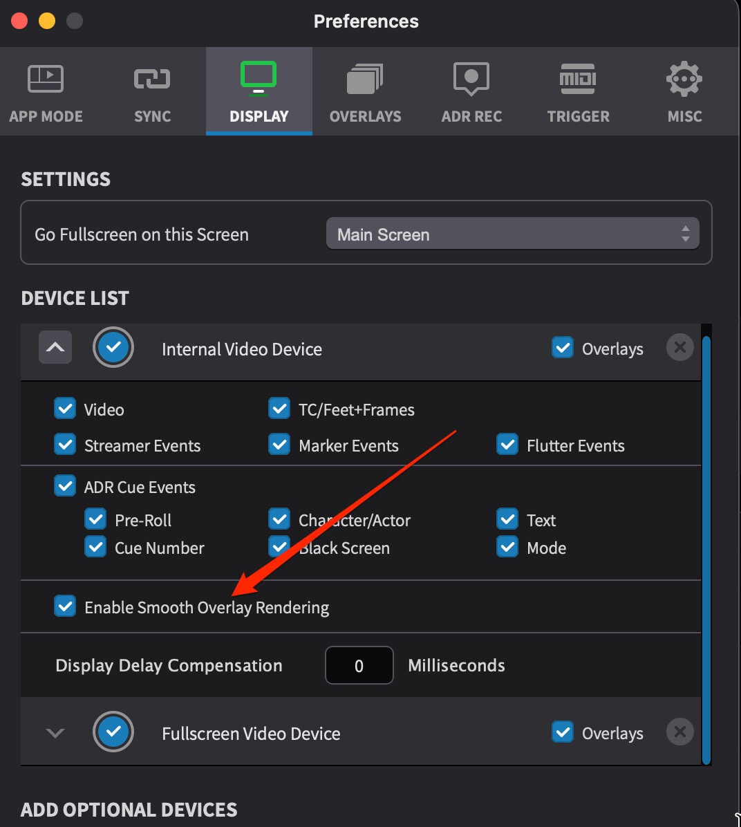 Smooth Rendering option in Device List expanded settings
