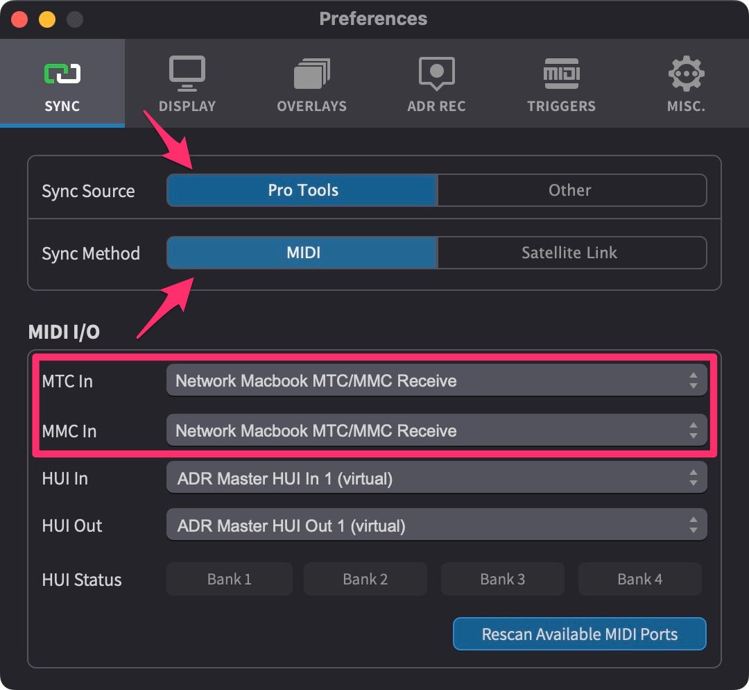 Cue Pro Sync Preferences