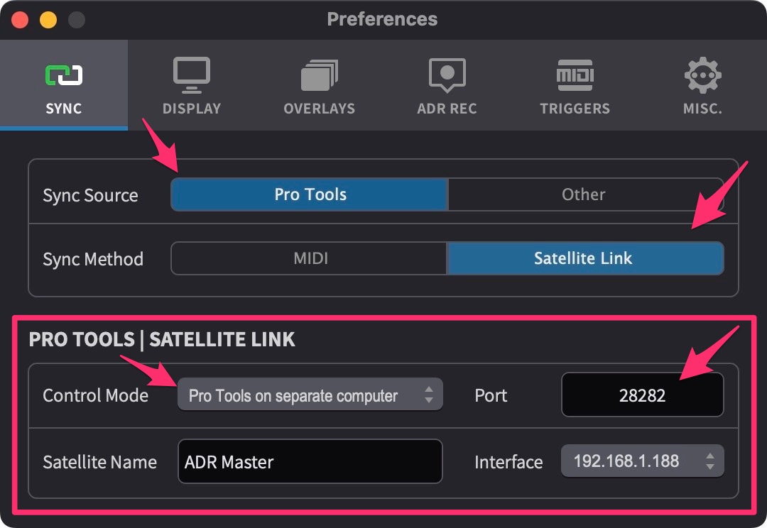 Cue Pro Sync Preferences