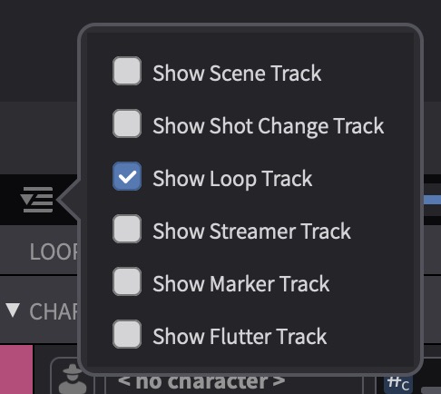 Track visibility pull-down with Show Loop Track enabled