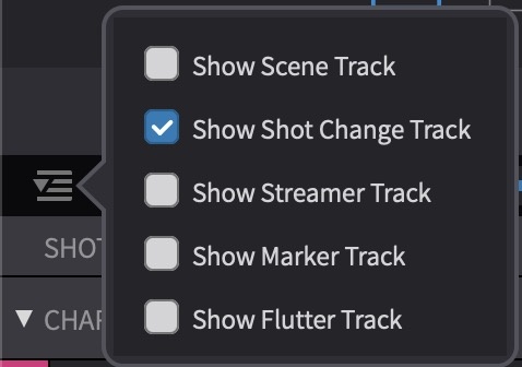 Track visibility pull-down with Show Shot Change Track enabled