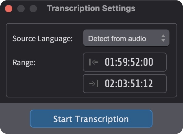 Transcription Settings dialog