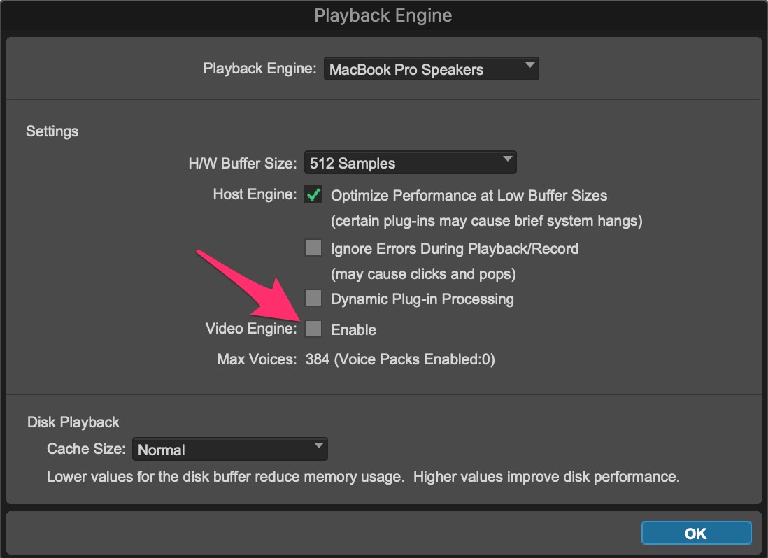Pro Tools Playback Engine Setting
