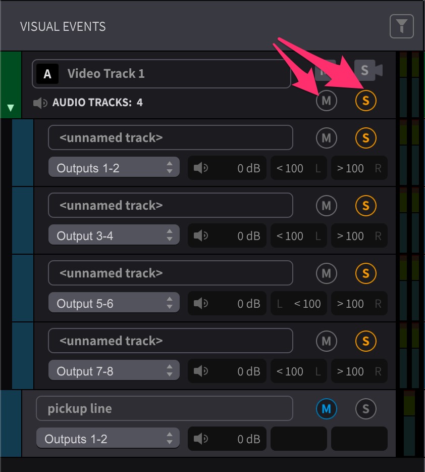 Soloing all embedded audio tracks at once