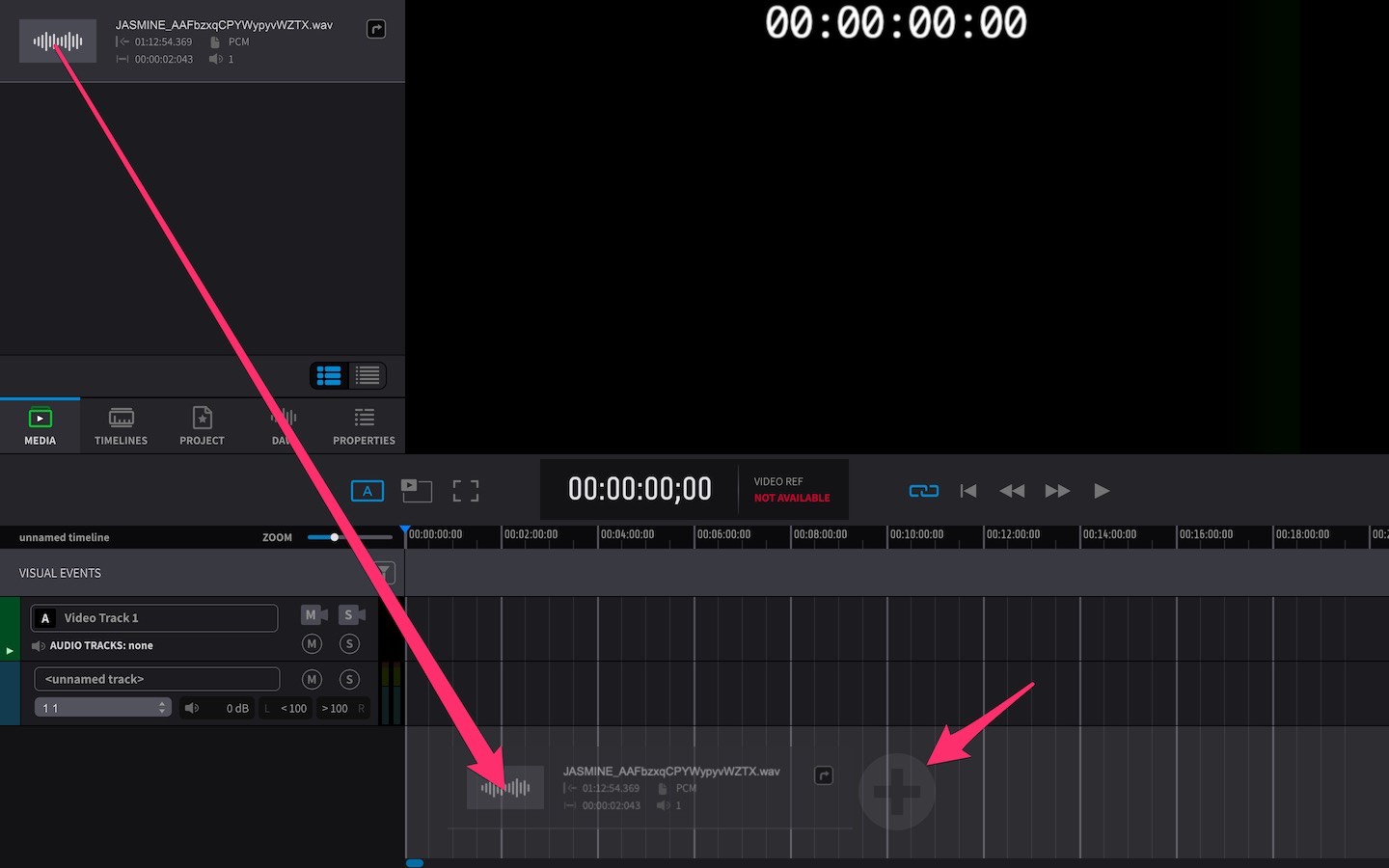Create a new audio track by dragging media to the timeline