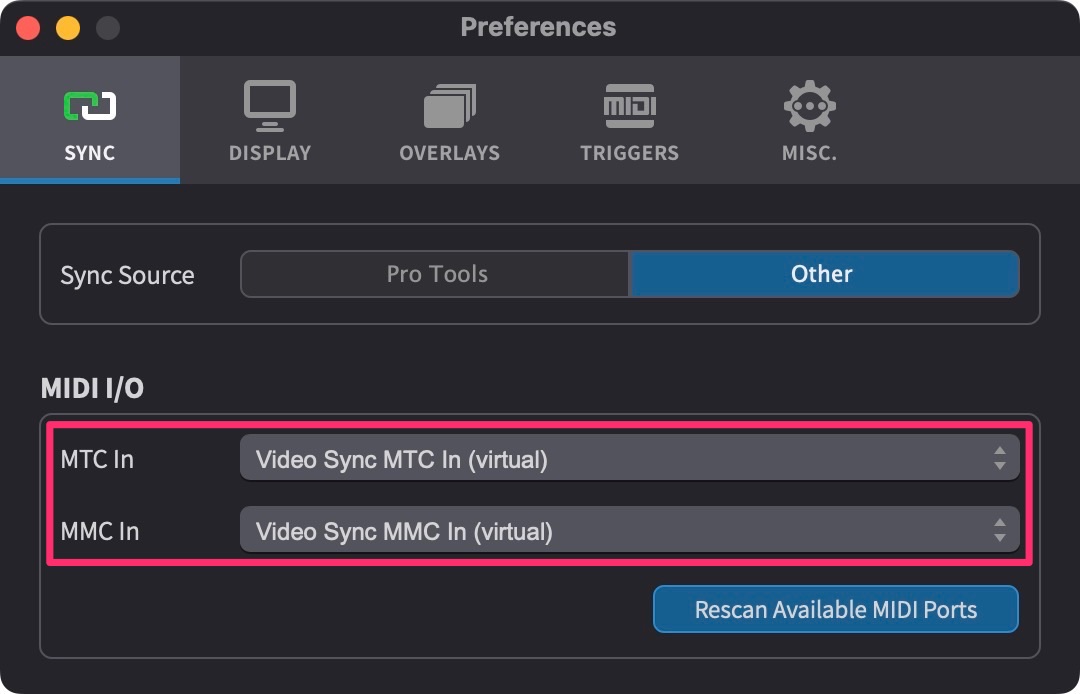 MIDI I/O with virtual ports selected