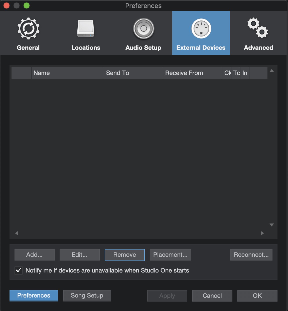 Studio One - External Devices Preferences