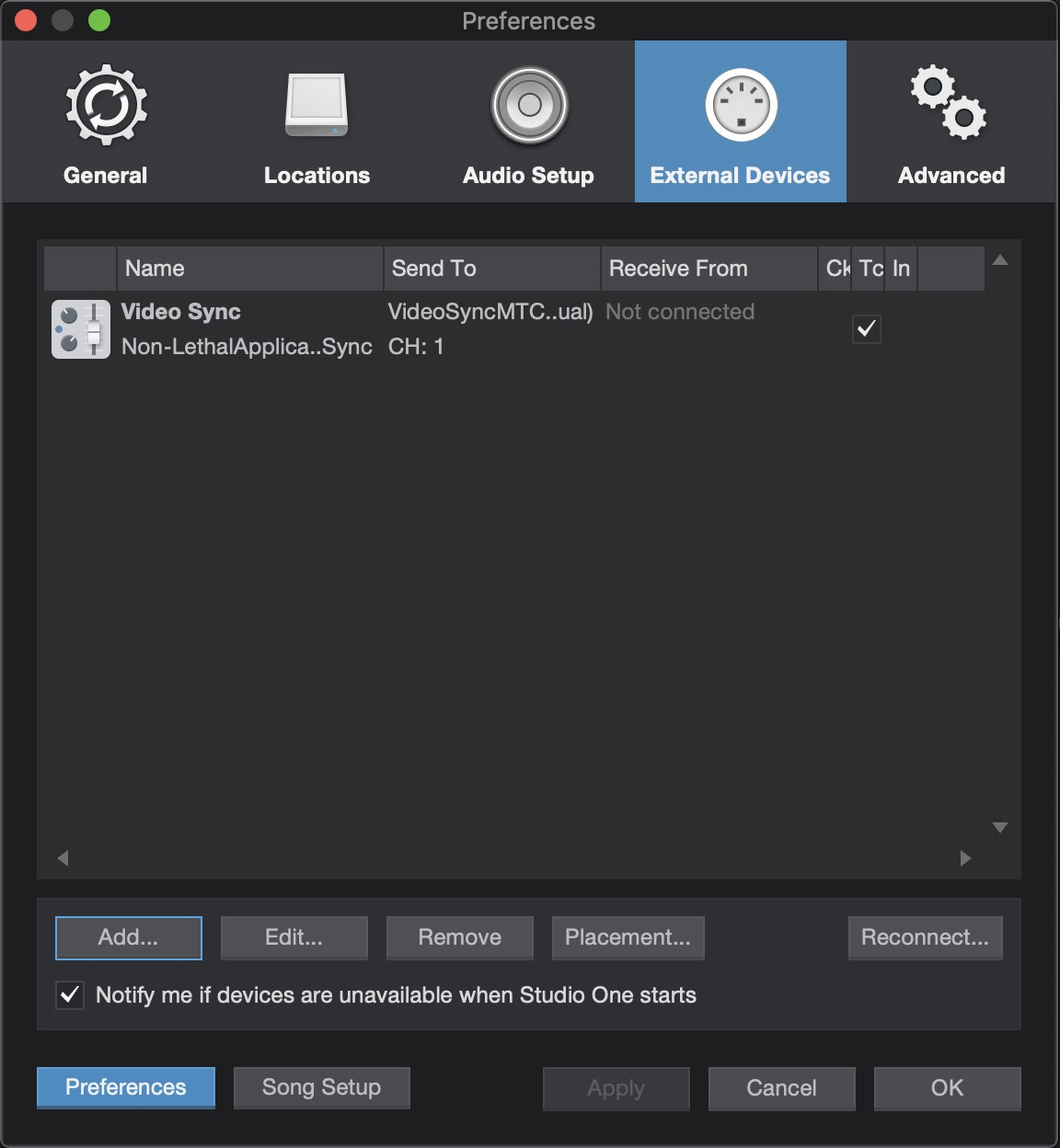 Studio One - External Devices Preferences