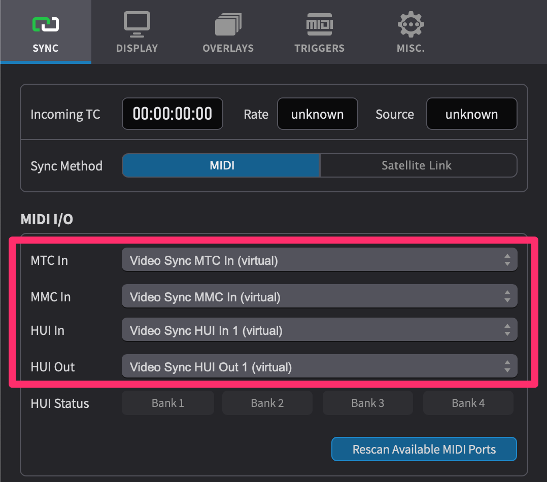 MIDI I/O with virtual ports selected