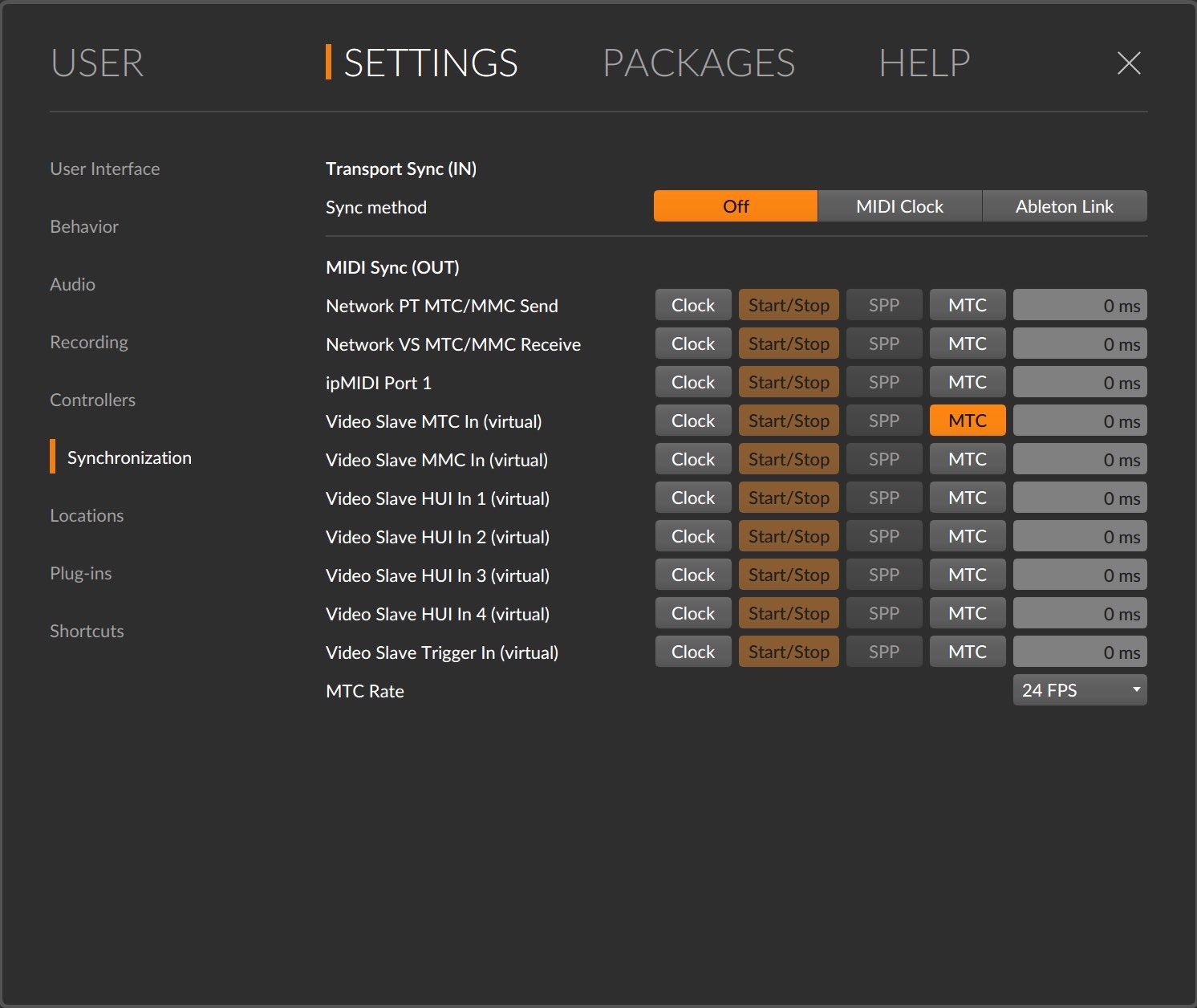 Bitwig Synchronization Settings