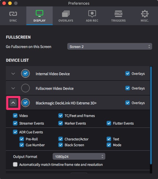 Display Preferences in Video Sync