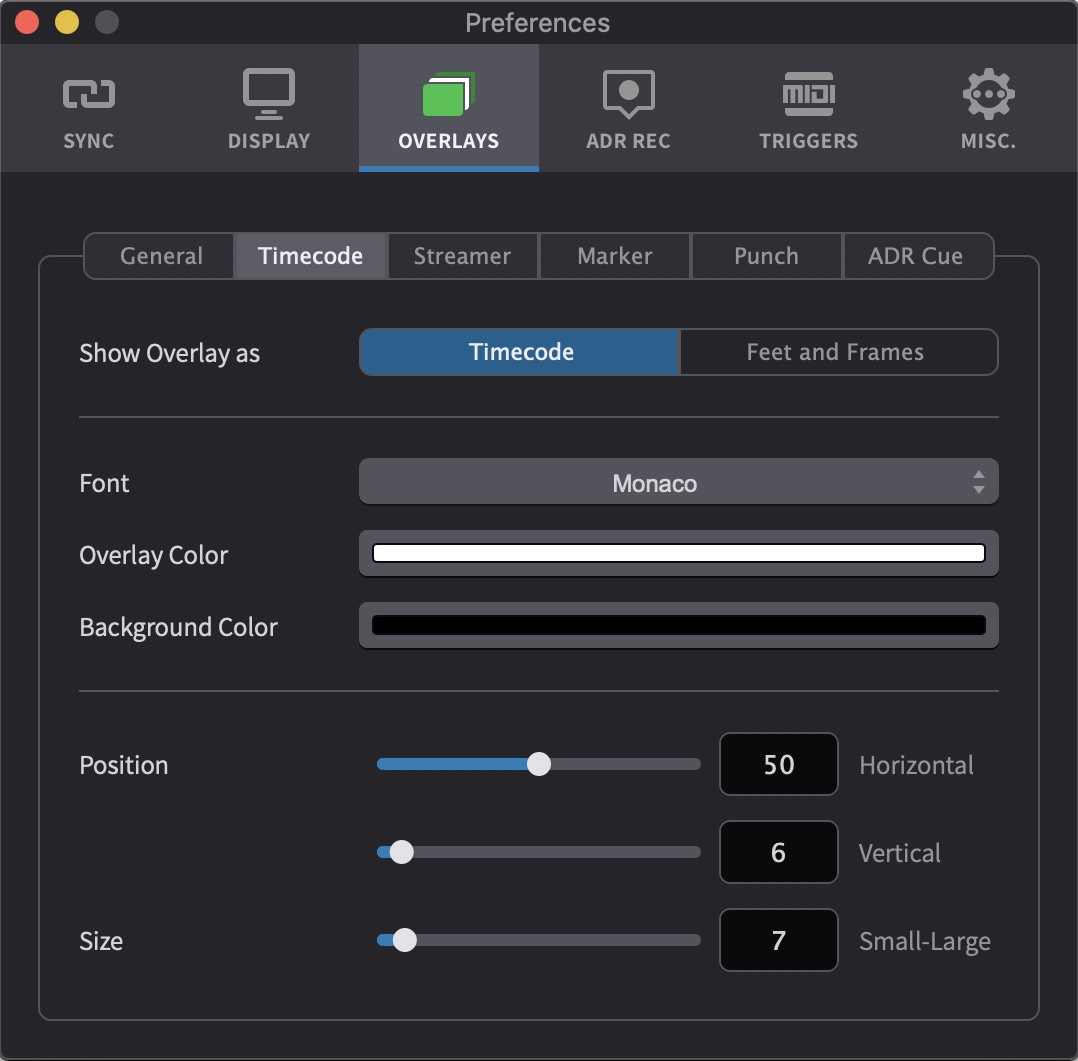 Timecode Overlay Preferences