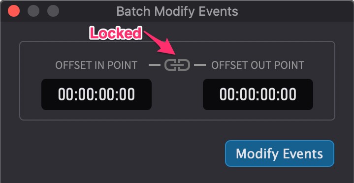 Batch Modify Events Window