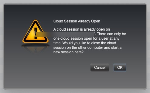 Cloud Session Already Open prompt in iLok License Manager
