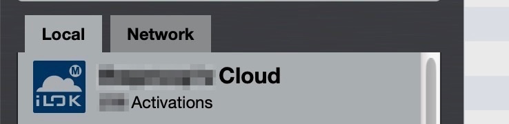 iLok License Manager left sidebar showing the Cloud destination