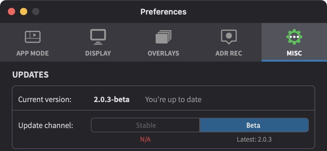 Software Updates settings in MISC tab