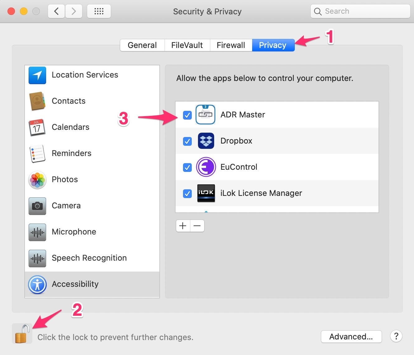 Security & Privacy → Accessibility