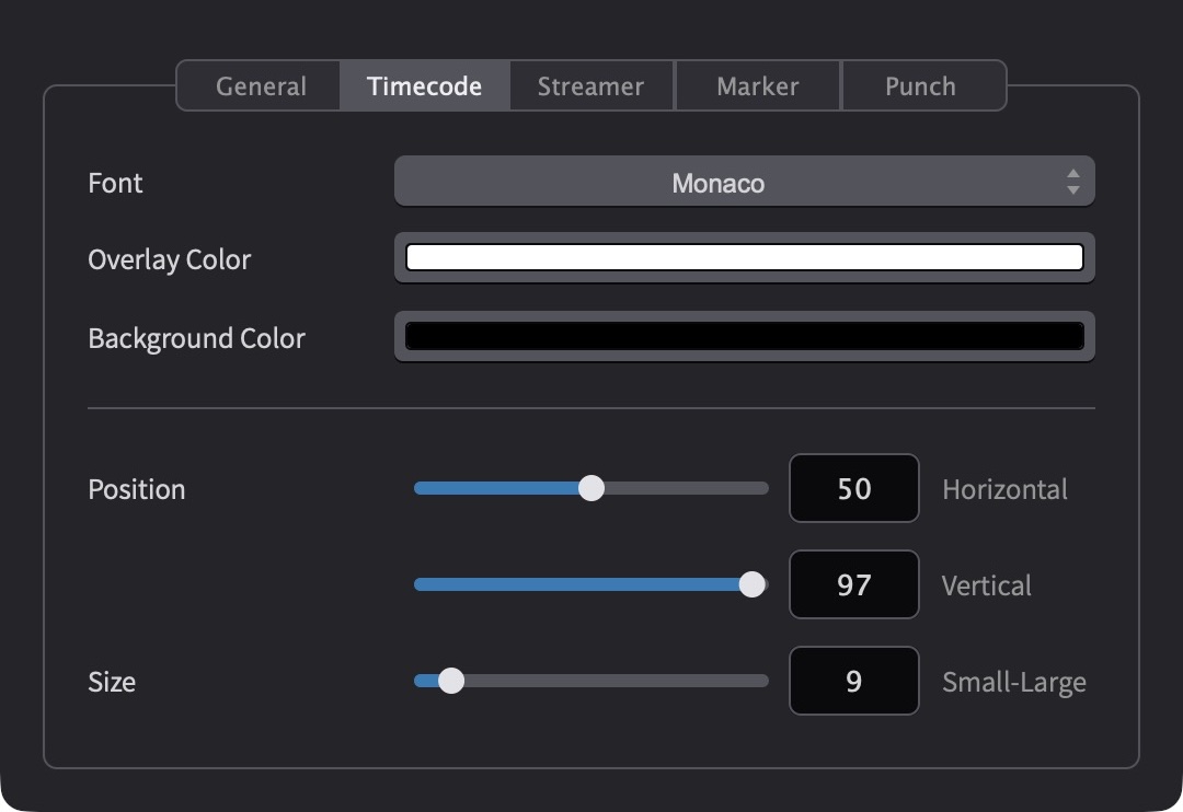 Timecode Overlay Preferences / Settings