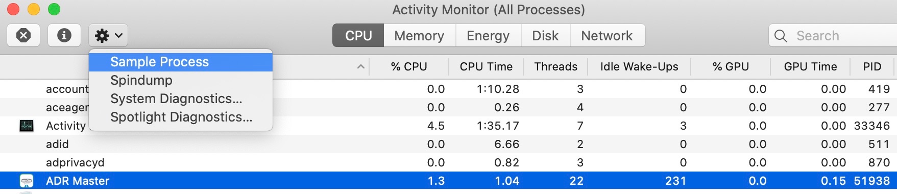 Activity Monitor - Sample Process Export