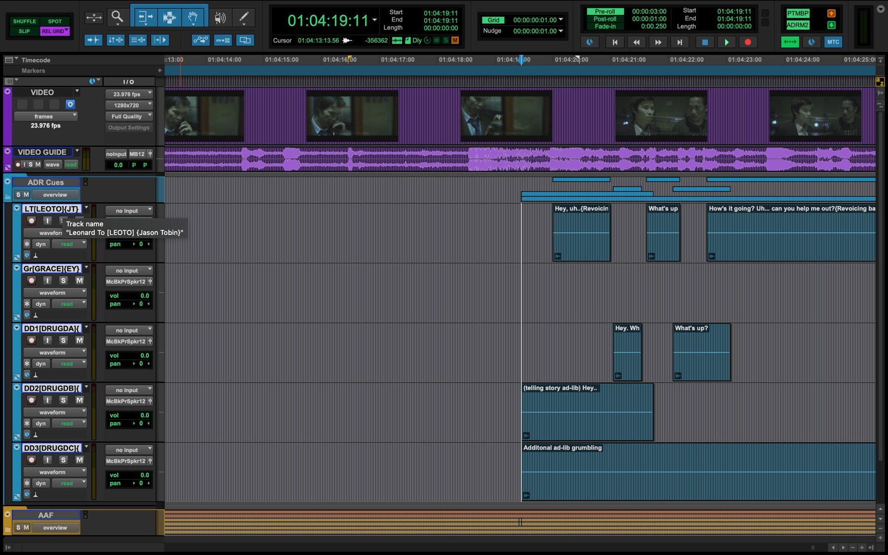 ADR Cues as clip groups in Pro Tools