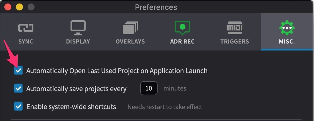 Automatically Open Last Project preference