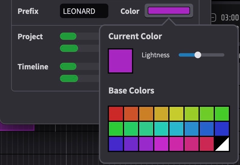 Colour picker for the Character Track colour