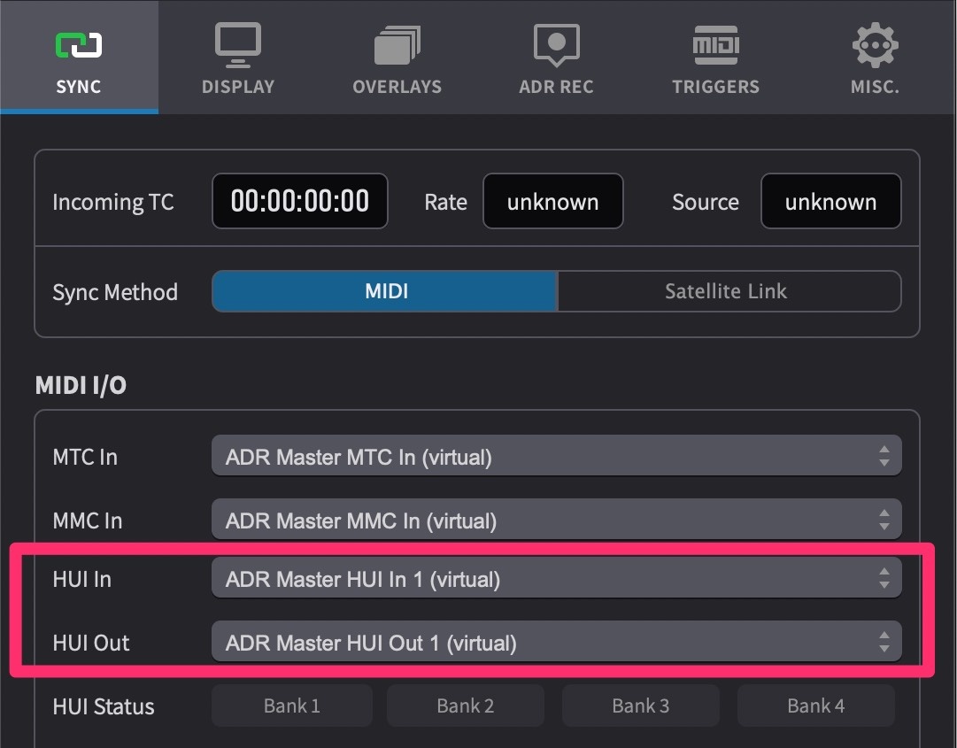 Cue Pro HUI I/O Settings