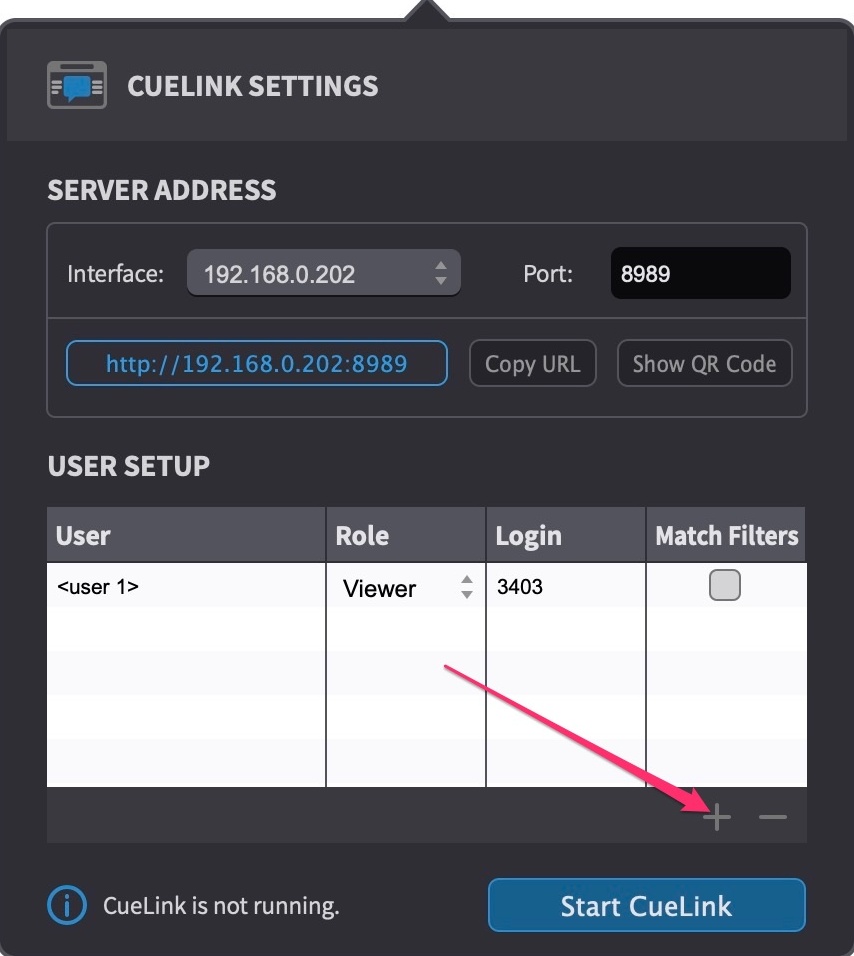 CueLink Add New User button