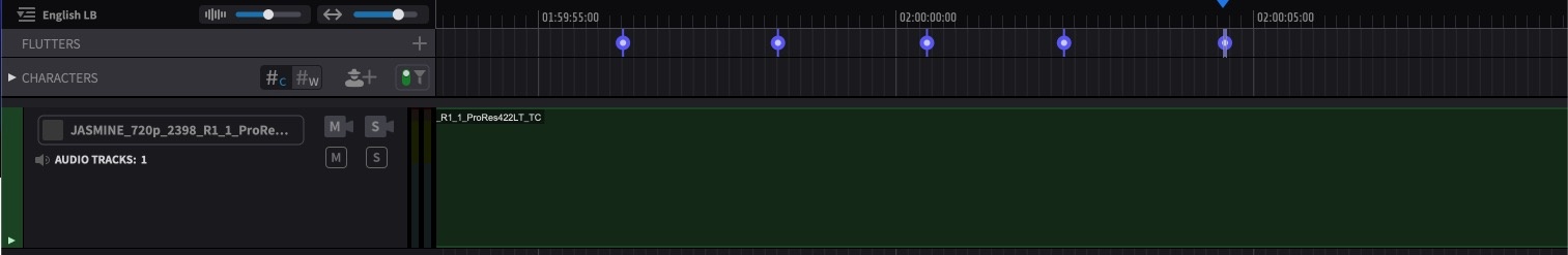 FLUTTERS track on the timeline with events visible