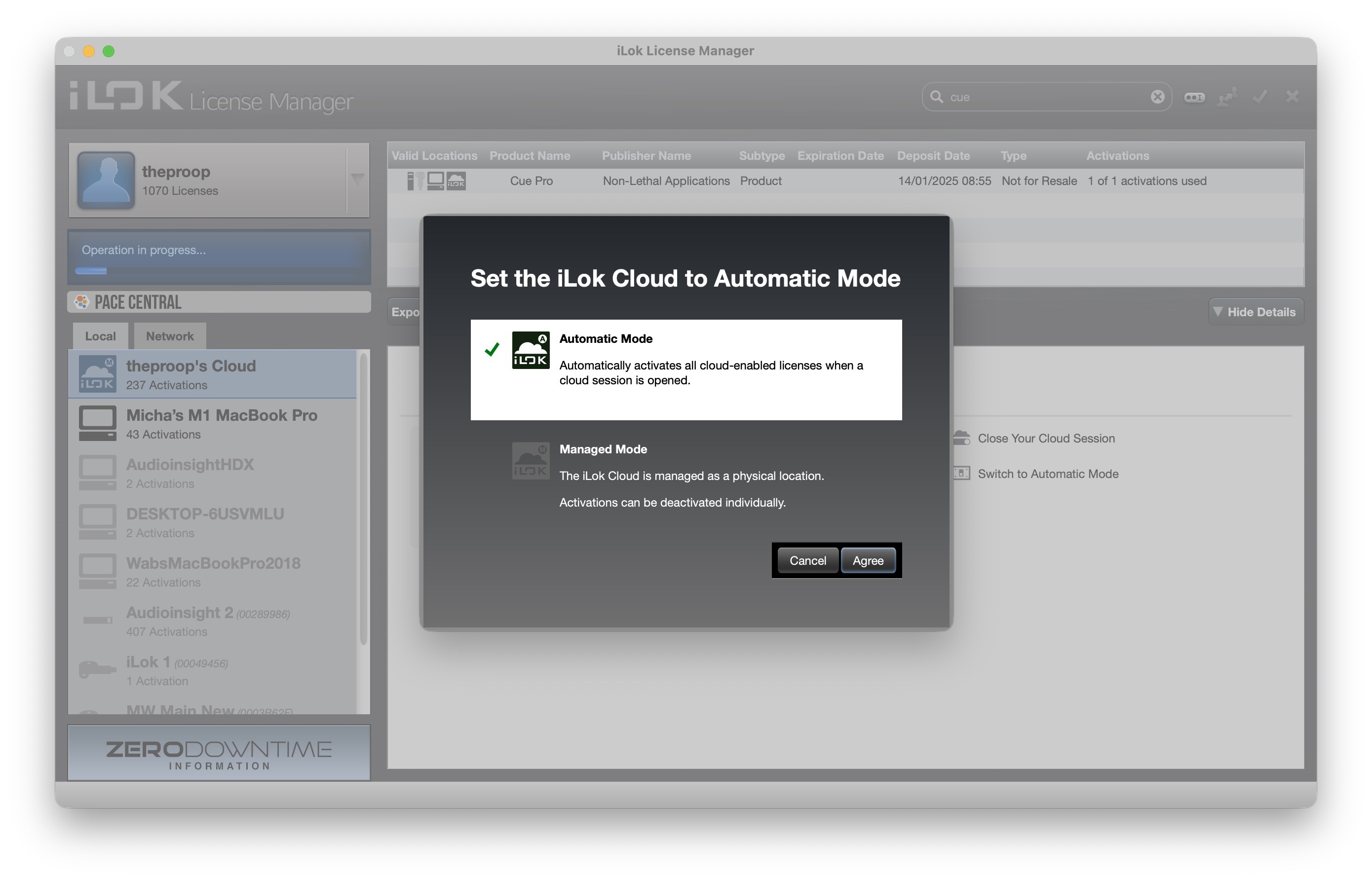 Automatic Mode and Managed Mode options in iLok License Manager