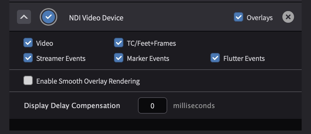 NDI Video Device expanded settings