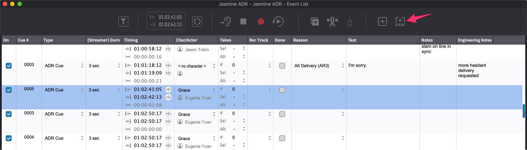 New Event from DAW Selection button in the Event List