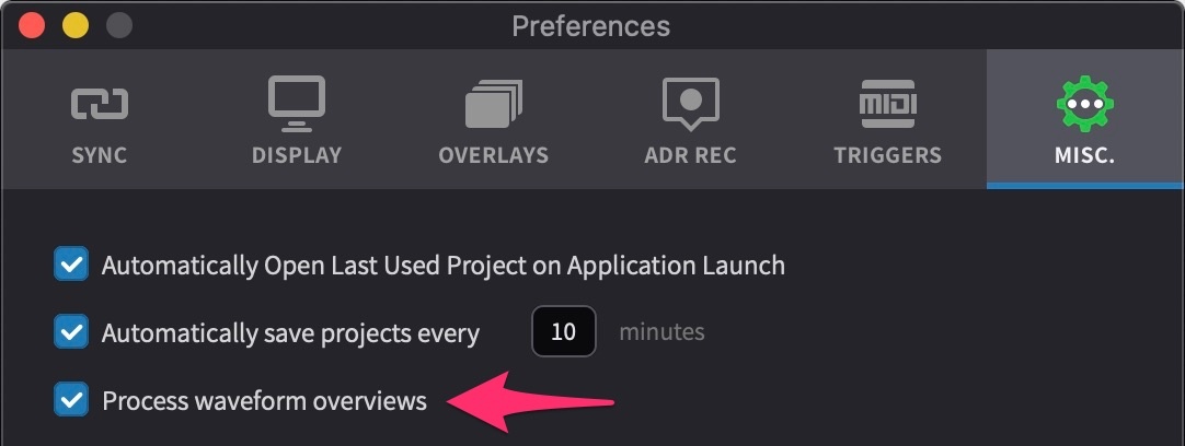 Process waveform overviews preference