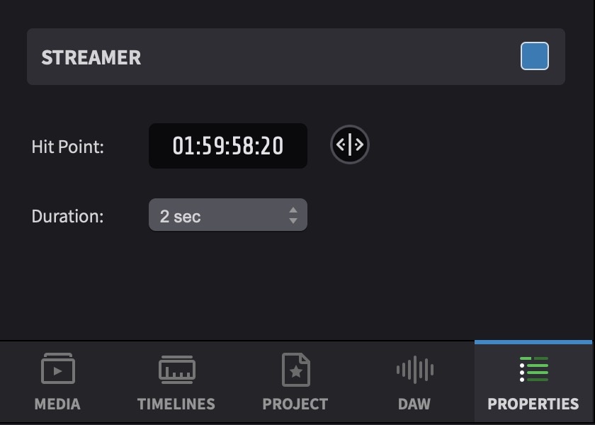 Properties tab showing Streamer fields