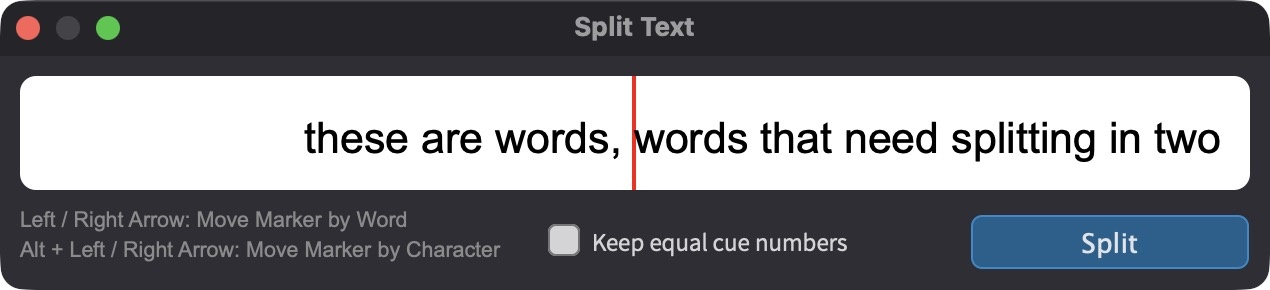 Split Text window - Marker