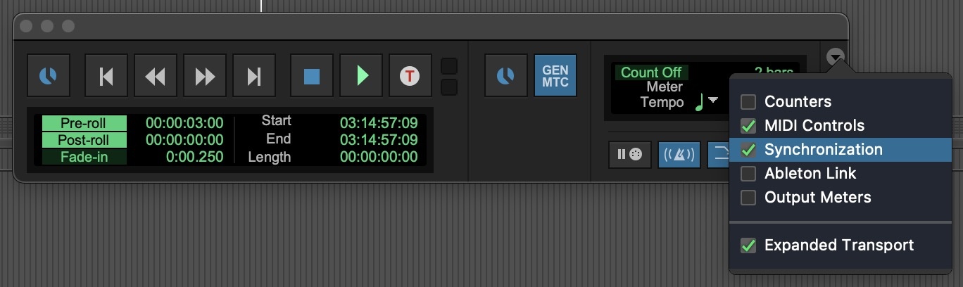 Transport Window Synchronization Controls